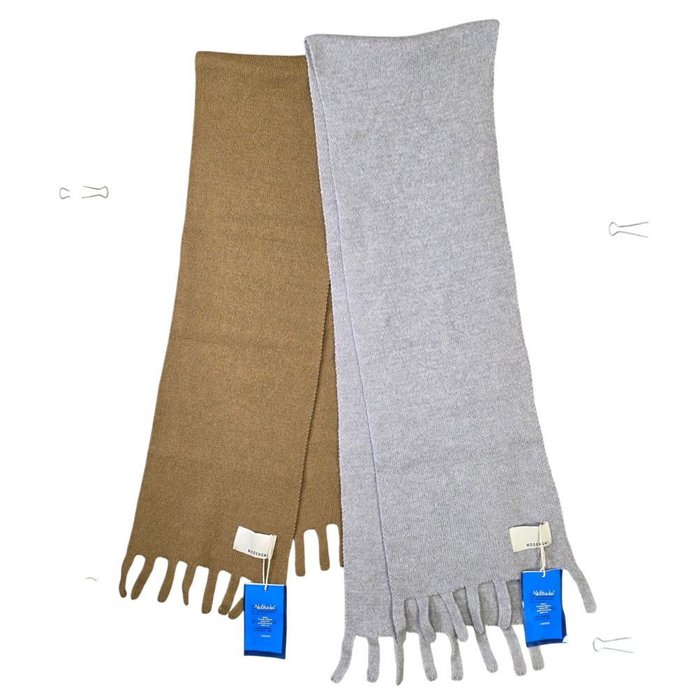 Alin Garden Modengmi Knit Fringe Scarf Set of 2 Unisex Tan Gray NEW Modern Chic